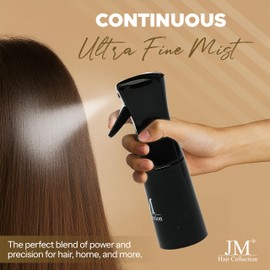 JM Hair Collection Continuous Spray Bottle, 7oz Fine Mist Sprayer, Professional Hair Styling Water Bottle (Black)