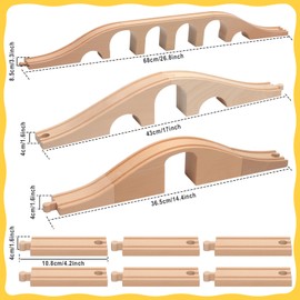 Halloscume 9 Pcs Wood Train Track Expansion Set 6 Arches Viaduct Bridge Train Bridges Railway Track Connectors Compatible Accessories with Railroad for Most Major Toy Railway