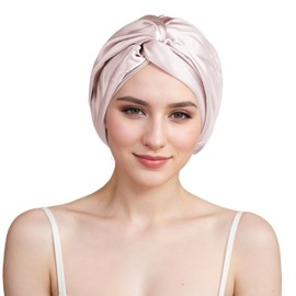 Silk Bonnet for Sleeping, 22 Momme 100% Mulberry Silk Bonnet for Hair Care, Double Layer Satin Bonnets for Women Natural Curly Hair Shower cap (Nude Pink/07)