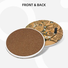 ADPON Absorbent Ceramic Coasters for Drinks with Cork Base Art Coasters Set of 6 - Use 6 Famous Paintings, Unique Housewarming Gifts for Home Decorative (Gustav Klimt - Life)