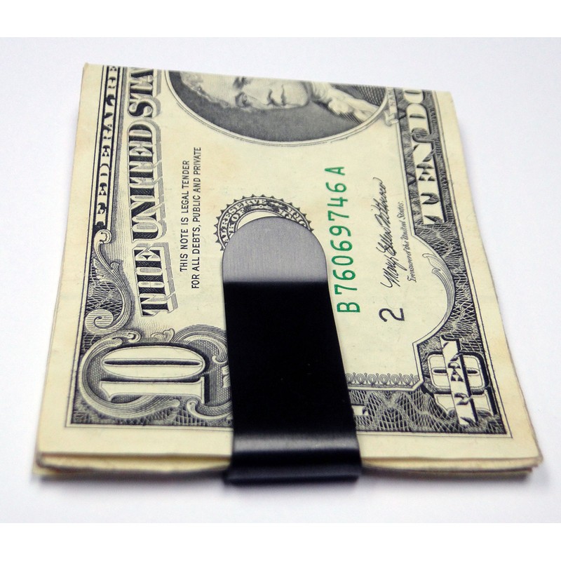 Silver Stainless Steel Slim Money Clip #3 - Black