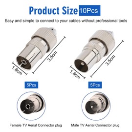 CWPFVQA 10-Piece Antenna Connectors, Video RF Cable Connectors, Cable TV Aerial Connectors, 5 Male and 5 Female Coaxial Cable Connectors, Antenna Coaxial Cable Adapters
