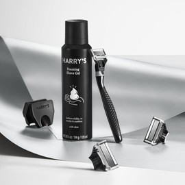 Harry's Shave Gift Set for Men — Black Metallic Handle + 3 Razor Blade Cartridges + Travel Blade Cover + 1 Foaming Shave Gel