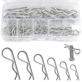Pack of 100 Split Pin Assortment Spring Plugs, 6 Different Sizes, R-Clips, Safety Cotter Pins, Stainless Steel Folding Cotter Pins, Cotter Pins Retaining Spring Towing Hitch Cotter Pin for Cars