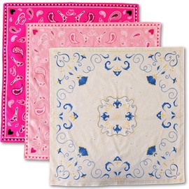 The Peacock Crew Pack of 3 Designer Bandanas in Premium Soft Cotton for Women - Bride Cowgirl Blossom