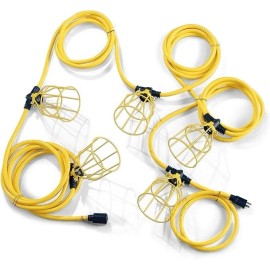 Prime Temporary Light Strip String Cord 50Ft 12/3 12 Gauge SJTW Metal Cages