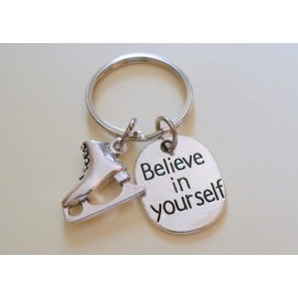 JewelryEveryday Ice Skating Keychain with Ice Skate Charm and Believe in Yourself Charm, Ice Skater or Coach Keychain