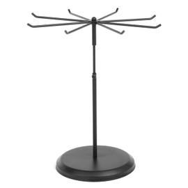 MyGift 8-Hook Adjustable Height Black Metal Rotating Necklace & Bracelet Organizer, Jewelry Accessory Display Tower Stand