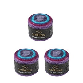 Cupcake Glitter Simli 3 x 150 g Knitting Wool 450 g Wool for Knitting and Crocheting Baby Wool Turkish Wool Colour Gradient Wool Glitter (3210 Purple Berry Turquoise)