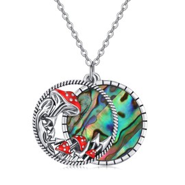 Mushroom Chain Sterling Silver Abalone Shell Pendant Necklace Mushroom Jewellery Gifts for Men Women Girls, Sterling Silver, Abalone Shell