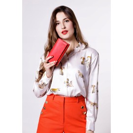 BETLEWSKI - Small Leather Wallet for Women - RFID Blocker Card Wallet - Small Purse - Natural Leather Wallet with Many Card Slots and Coin Compartment - 17 x 8.5 x 3.5 cm, red, Classic