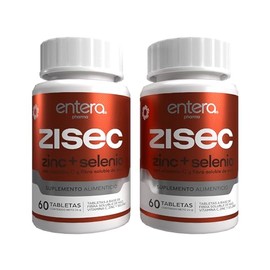 Entera  ZISEC Zinc, Selenio y Vitamina C  Pack de 2  Citrato de Zinc  Selenometionina  Fibra Prebiótica  120 Tabletas                                 