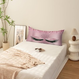 Macofe Ultra Soft Zippered Long Body Pillow Cover/Case, Pink Eyelashes Design, 20x54 inches, Printed Body Pillow Pillowcase with Hidden Zipper for Home Decor (Pillow Insert Not Included)