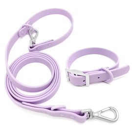 ZALER Dog Collar and Leash Set, Waterproof Adjustable Odor Proof Pet Collars Leashes Easy to Clean, 6FT Dog Leash with 2 Hooks for Large, Medium Small Dogs (XS, Purple)