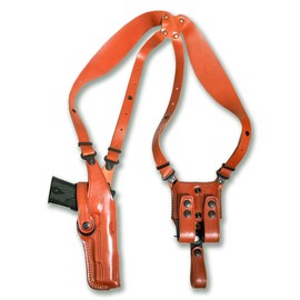 Premium Leather Vertical Shoulder Holster System with Double Magazine Carrier Fits, Colt 1911 with Rail 5’’ BBL, Right Hand Draw, Brown Color #1009#