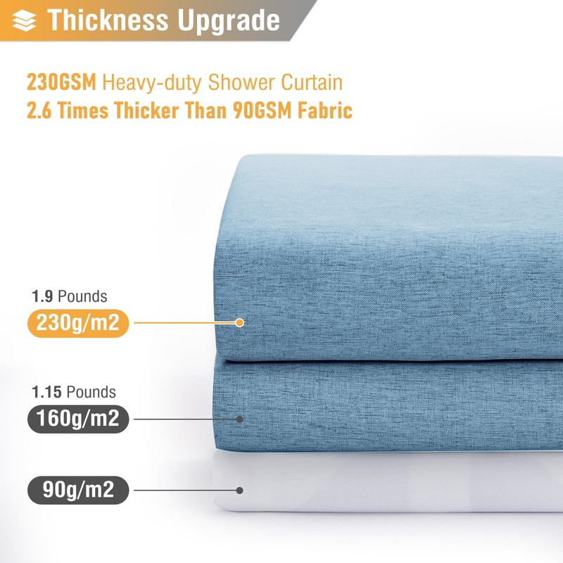 BTTN 78 Inch Long Shower Curtain - Blue Linen Textured