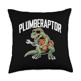 Plumbing Dinosaur T-Rex Pipe Wrench Dino Funny Plumber Throw Pillow