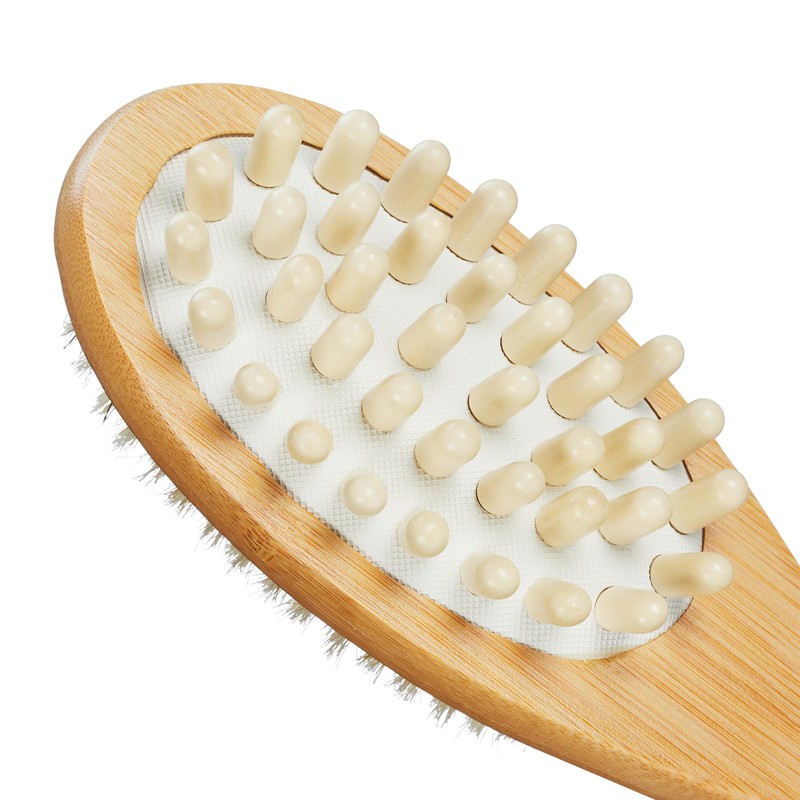 Relaxdays Back Brush, Double-Sided Shower Brush, 37 cm Long, Natural