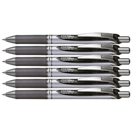 Pentel EnerGel Gel Rollerball Pen with Push Mechanism, Pack of 6, 0.7 mm (Black, Pack of 6)