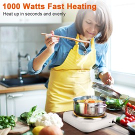 Countertop Burner, Electric Single Burner, Compact and Portable, Electric Hot Plate 5 Temperature Adjustable Power Indicator Lights, 1000 Watts, Easy to Clean (White 1)