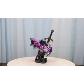 Purple Knight Dragon With Castle Tower And Gothic Sword Letter Opener Figurine
