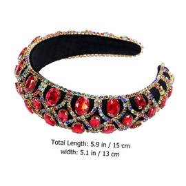 PACKOVE Baroque Rhinestone Hairband for Women Wide Soft Headband with Handmade Chain Detail Sparkling Red Headdress for Party and Banquet Lightweight Hair Hoop