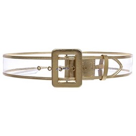 Women's 2" Wide Color-Trimmed Patent Leather Transparent Jelly Clear Belt, Gold | M/L - 36"