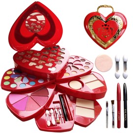 Heart Shape Makeup Kit - 60 Colors All-in-One Full Cosmetic Set with Neutral Matte Shimmer Eyeshadow, Lipstick, Blush, Powder, Eyeliner, Brushes & Mirror - Make up Complete Gift for Women Teens