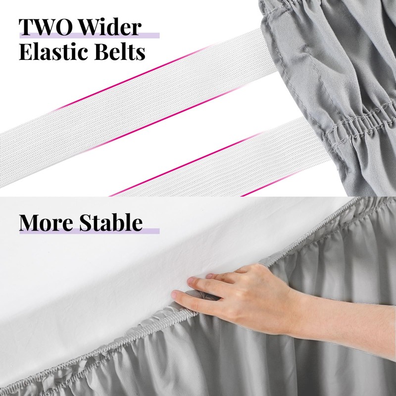 Rimela Gray Queen Bed Skirt 12 Inch Drop,Elastic Bed Skirts