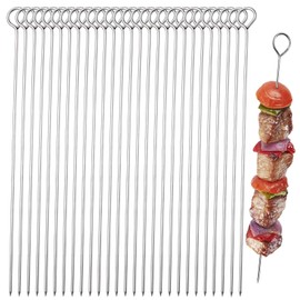 10 Pcs BBQ Metal Skewers, 7.87"/20cm Stainless Steel Kebab Skewers Reusable Shish Kabob Skewers Dishwasher Safe Grill Tools for Outdoor Barbecues, Family Gatherings