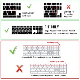 WYGCH Ultra Thin Silicone Full Size Wireless Numeric Keyboard Cover Skin for Mac 2017 Magic Keyboard with Numeric Keypad MQ052LL/A A1843 US Layout,Rainbow