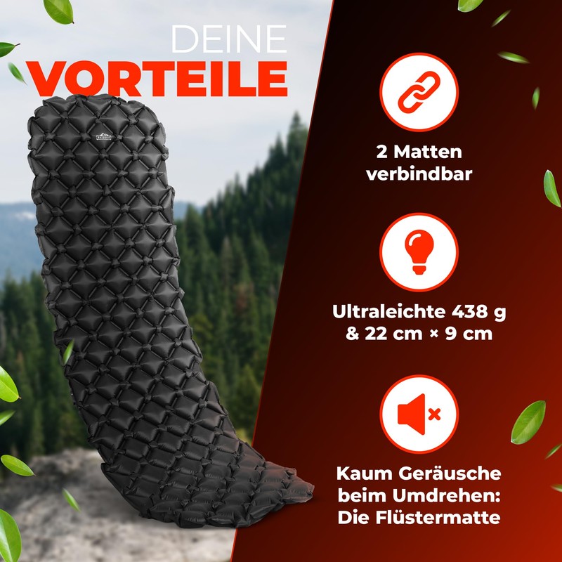 DAZEDALE Ultraleichte Luftmatratze – geräuscharme, wasserdichte Isomatte für Camping, Wandern,