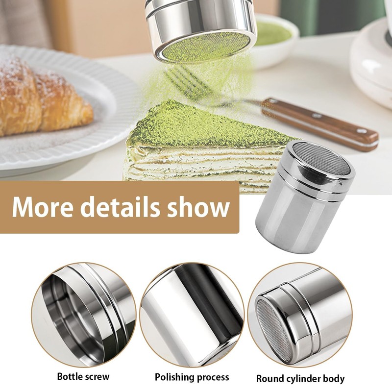 2Pcs Stainless Steel Flour, Sugar, and Salt Shakers – 7oz