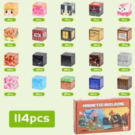 BOPEUY Magnetische Bausteine 114 Stück, Baue Mine Magnet Welt Sakura-Bergwerk-Serie, Magnet Blöcke Spielzeug für Jungen und Mädchen ab 3 Jahren, Kreative Kinderspiele Kinderspielzeug