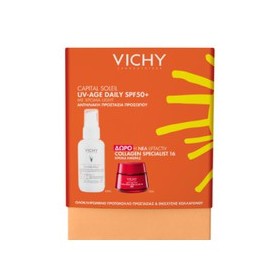 Vichy Capital Soleil UV-AGE Daily SPF50+ Daily Photoprotection Face Sunscreen with Light Color Against Spots & Wrinkles, 40ml with FREE Liftactiv Collagen 16 Day Cream, 15ml