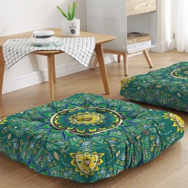 Mandala Meditation Cushion, Boho Meditation Mat, Meditation Pillows for Sitting on Floor, Cushions for Sitting in Home and Outdoor, Square Floor Pillows Cushion Seating for Yoga 22'' X 22''