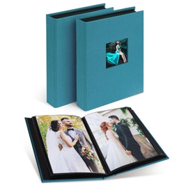 NESCL Small Photo Album 5x7 Mini Holds 56 Pictures, Acid Free Photo Book Portable Wallet 5 x 7 Pictures Albums with Slip-in Pockets for Cute Baby Family Kids (Peacock Blue, 2 Pack)