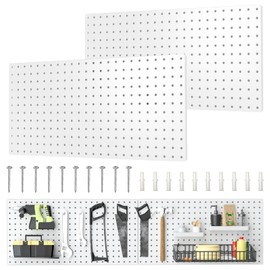 Hogurity Metal Pegboard Panels, Peg Boards 24”×12” Pegboard Wall Organizer 2 Pcs Lager Metal Peg Board for Walls Home, Garage Tool Storage, Office Organization, Craft Room, Kitchen（White）
