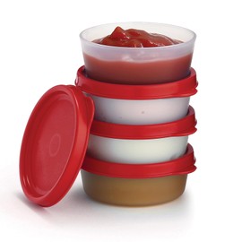 Condiment Cups Containers with Lids- 4 pk. 2.3 oz.Salad Dressing Container to go Small Food Storage Containers with Lids- Sauce Cups Leak proof Reusable Plastic BPA free for Lunch Box Picnic Travel