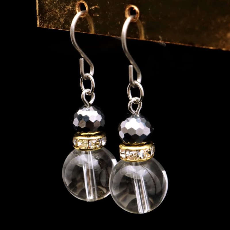 GOLD STONE Terahertz Earring, For Both Ears, Natural Crystal, Sparkling,