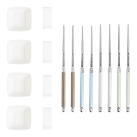 French Home Chopsticks w/ Mother of Pearl Colored Handles, Ceramic Chopsticks Rest & Sauce Bowls Set of 4 Pairs — Cutlery Set for Asian Food — Elegant Dinnerware