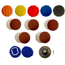 BLINGOBLING 18Pcs 6Inch Buffing Sponge Waffle Foam Buffing Pads Polishing Pads Kit with Hook and Loop Sanding Pads 400 to 2000 Grit Sandpaper Microfiber Polish Bonnets Backing Plate Drill Adapter
