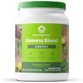 Amazing Grass Green Superfood Energy: Super Greens Powder & Plant Based Caffeine with Green Tea, Beet Root Powder & Flax Seed, Lemon Lime, 100 Servings