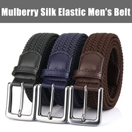 BOZEVON Casual Stretch Elastic Belt - Elasticated Braided Woven Fabric Belt For Men Women Green