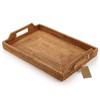Hand-Woven Rattan Rectangular Serving Tray with Handles for Breakfast, Drinks,
