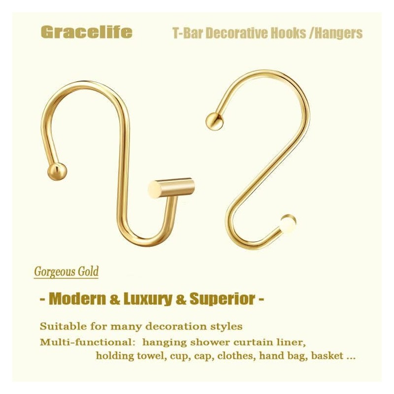 Gracelife Shower Curtain Hooks,Set of 12 Rust Resistant Metal Shower