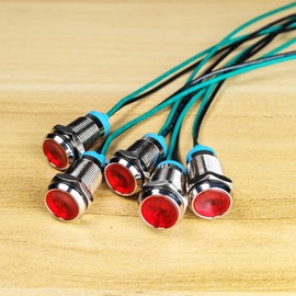 Gebildet 5pcs 10mm Energy Saving LED Metal Indicator Light 3V-4.5V-5V-6V-7.5V-9VDC Waterproof Signal Lamp with Wire,Red