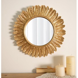 ZOROSY Vintage Wall Mirror 12 inch, Antique Gold Resin Sunfower Mirror,Decorative Hanging & Tabletop Mirror for Bedroom Living Room Bathroom