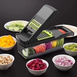 LSLCQW Multifunctional Vegetable Chopper - 16 in 1 Food Chopper With 8 Blades, Slicer, Dicer, Cutter for Onions, Carrots and More - Container Included (Grey)