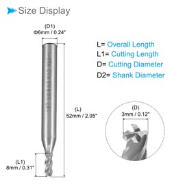 CoCud 4 Blade Helix End Mill Bit Diameter 0.12 inch (3 mm) Length 8mm High Speed Steel Straight Milling Cutter with Storage Case (Applications for Plywood, Hardwood, Plastic), Set of 2